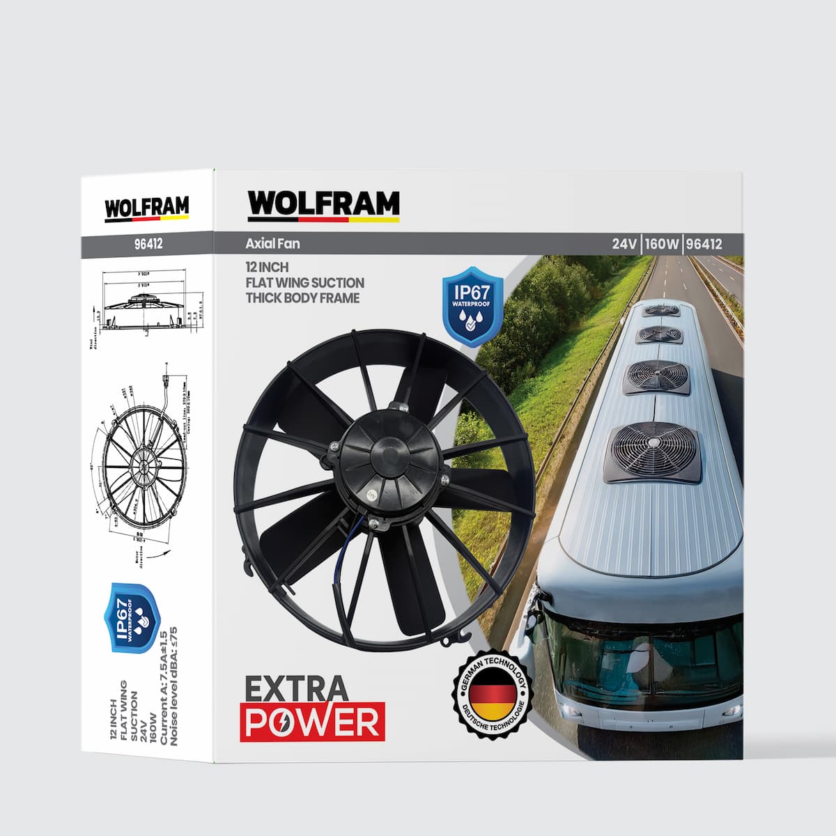 Axial Fan 12 Inch 5 Düz Kanat IP67 Geniş Kasnak