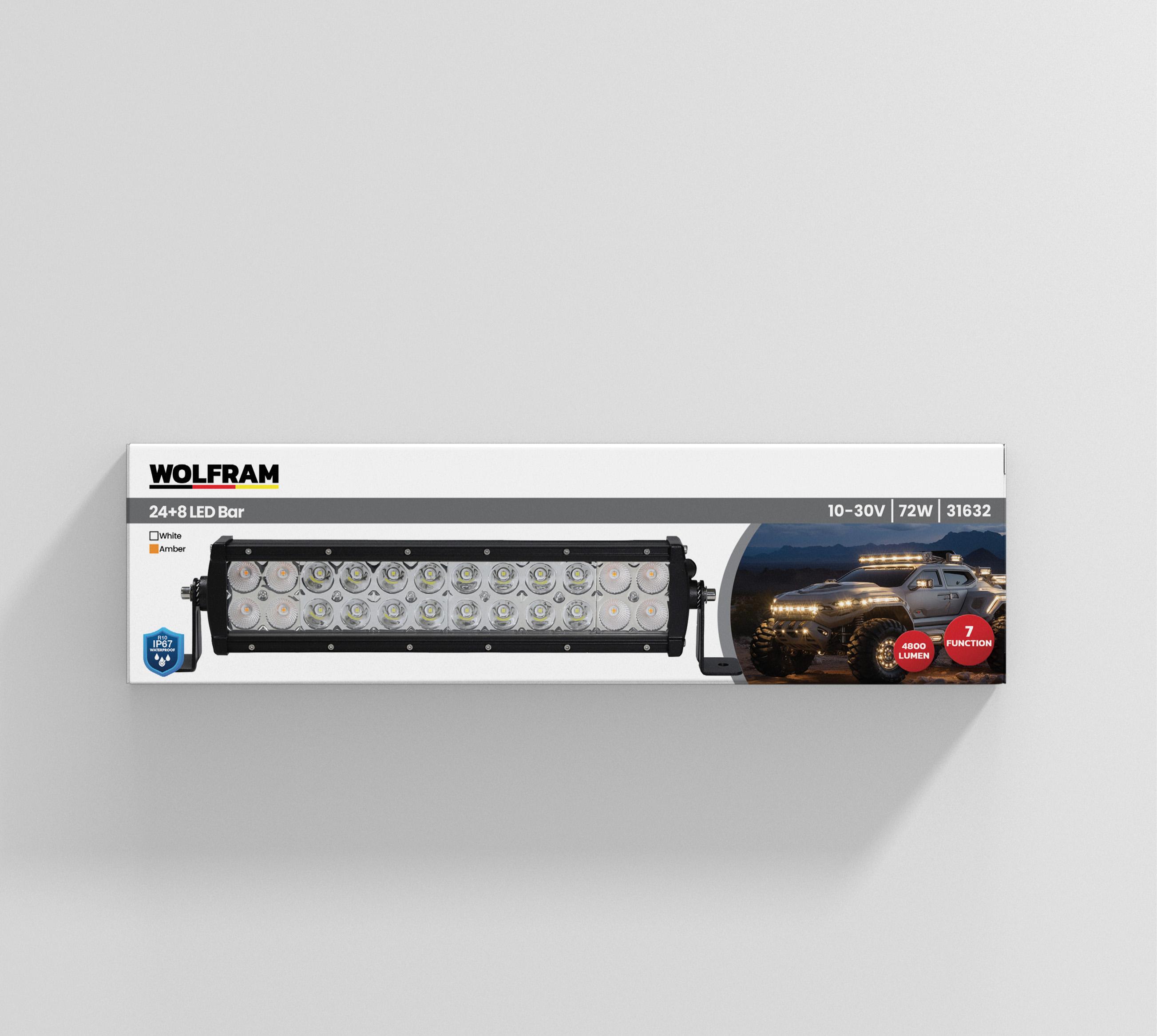 Led Bar Beyaz Işık + Amber Işık 7 Fonksiyon Çakarlı 32 cm 12/24V E-Belgeli 72W