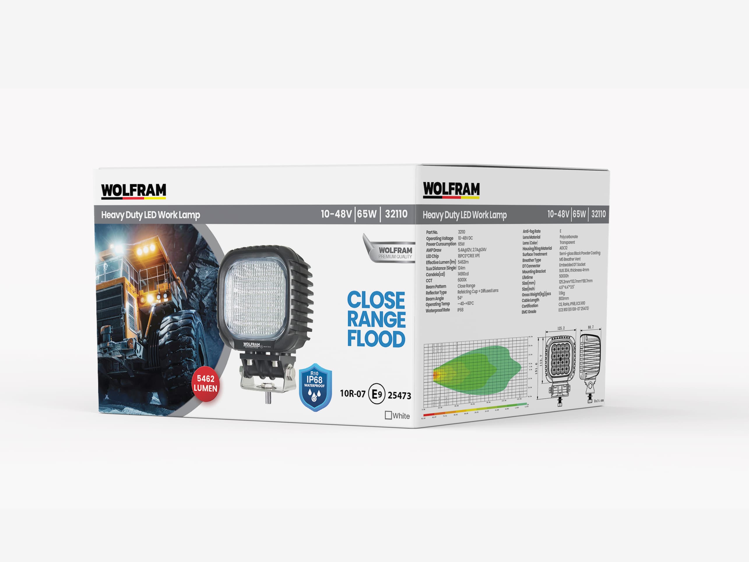 16 LED Çalışma Lambası Ağır Hizmet 5.500 Lümen Flood DT Soket 10/48V E-Belgeli 64W